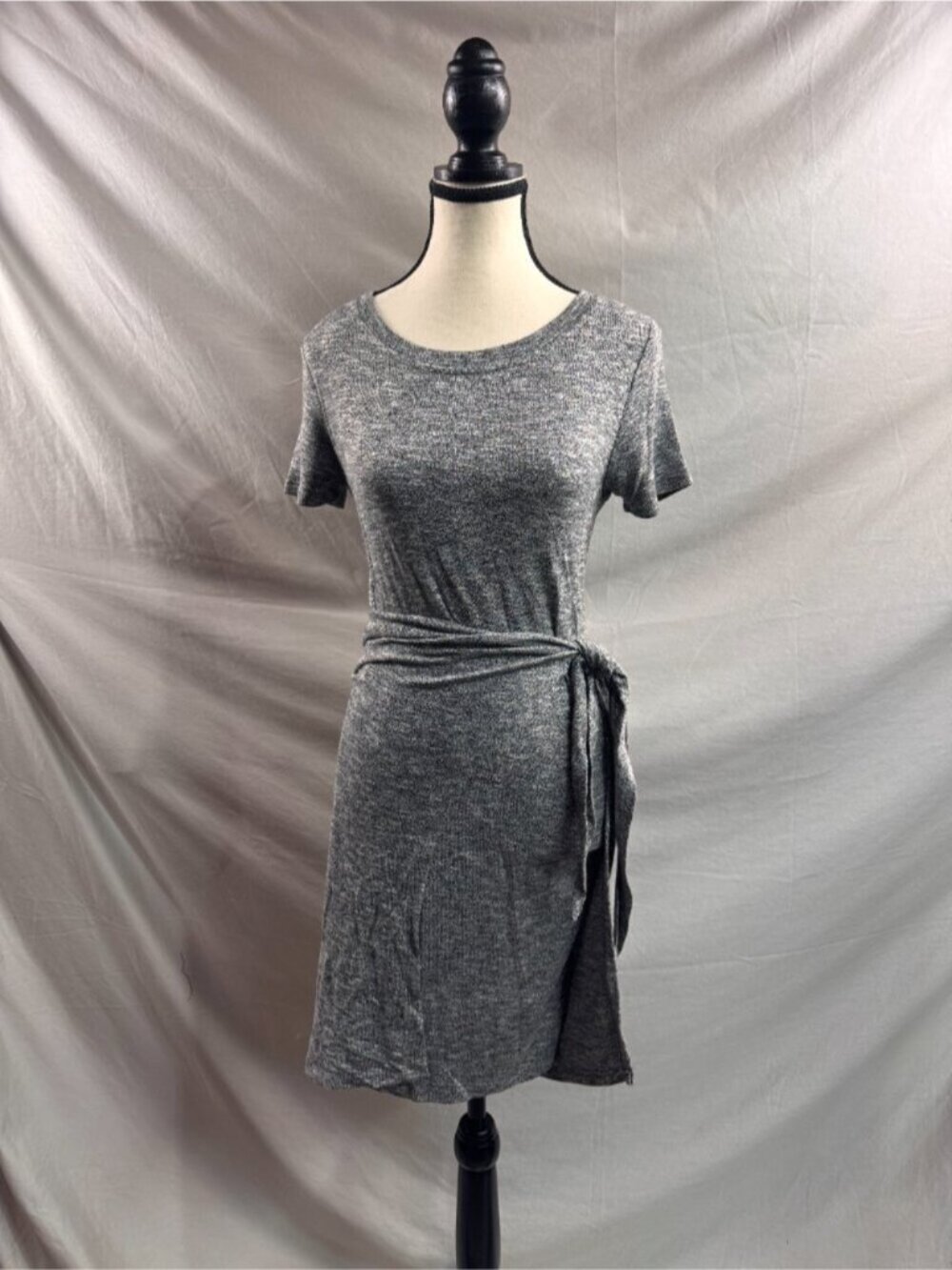Lucky Brand Ruched Front Tie T-Shirt Dress | Casual Soft Stretch Knit Grey - Picture 5 of 7